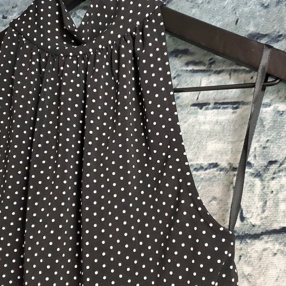 White House Black Market | Retro Rockabilly Black White Polka Dot Halter Top - Picture 3 of 10